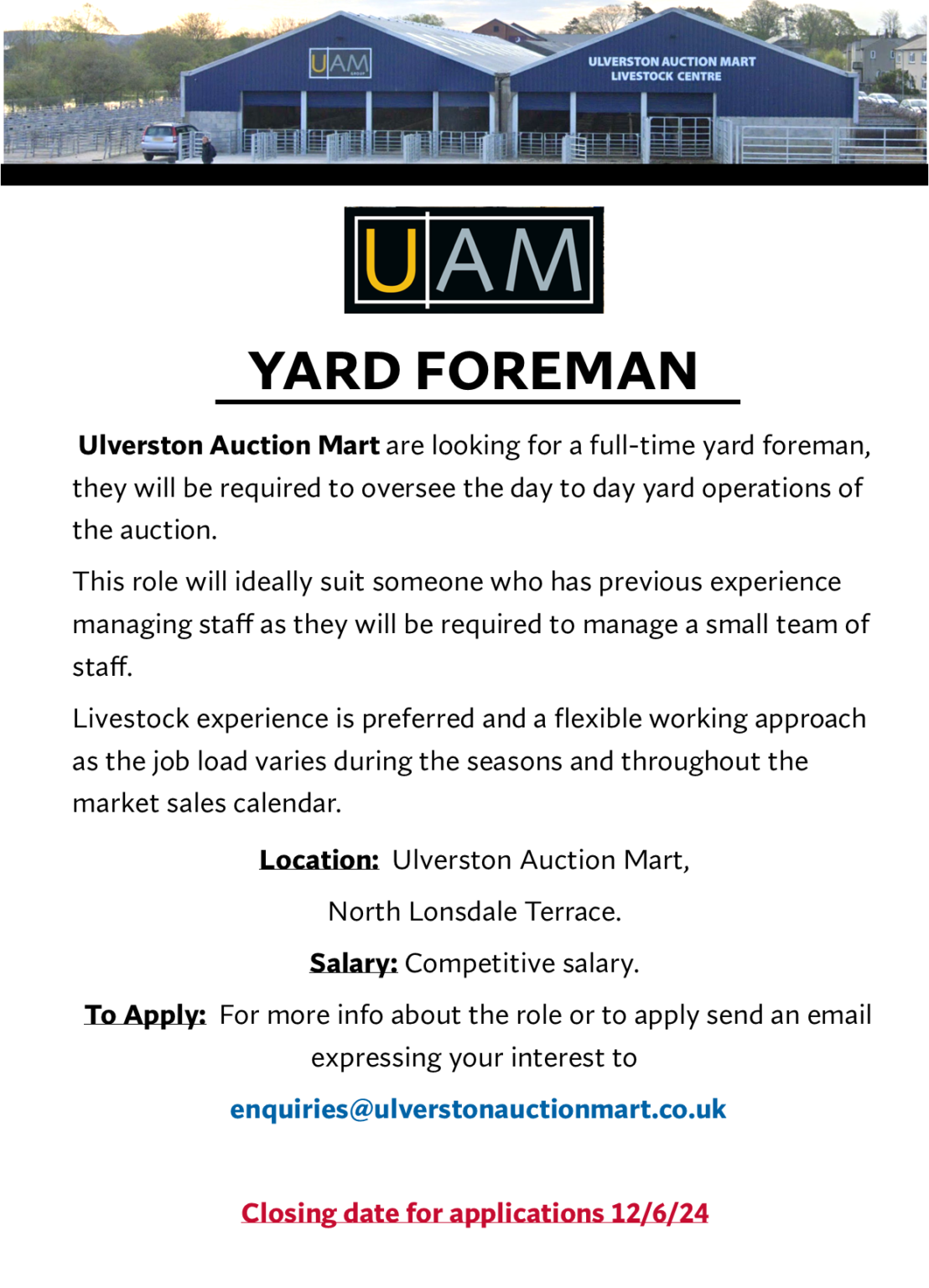 YARD FOREMAN JOB – Ulverston Auction Mart